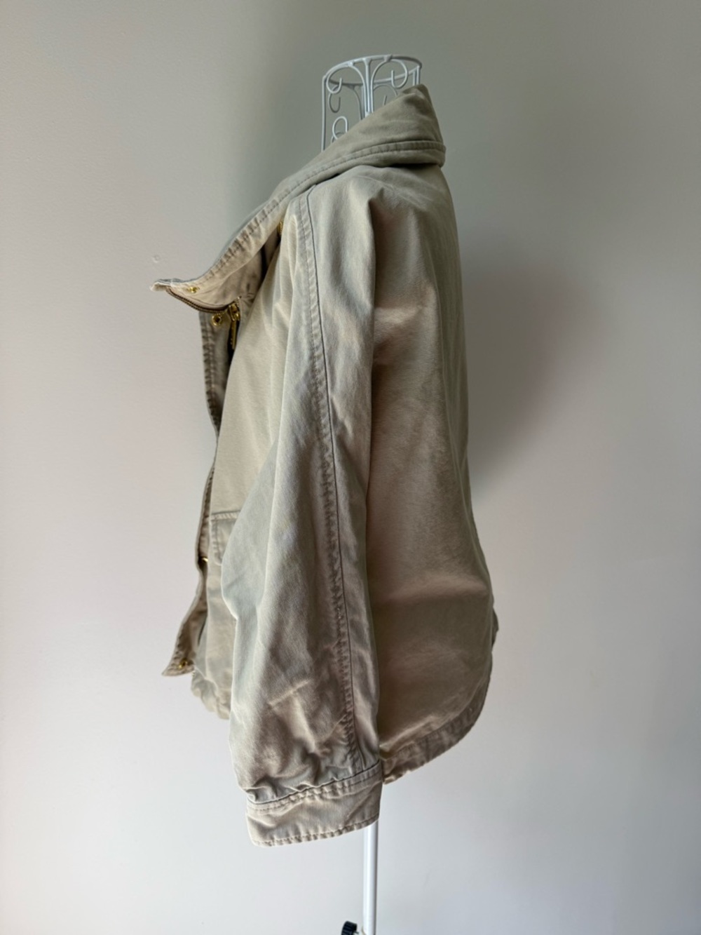 Michael Kors Utility Jacket Gold Hardware Cotton Beige Coat Size M - Picture 4 of 8